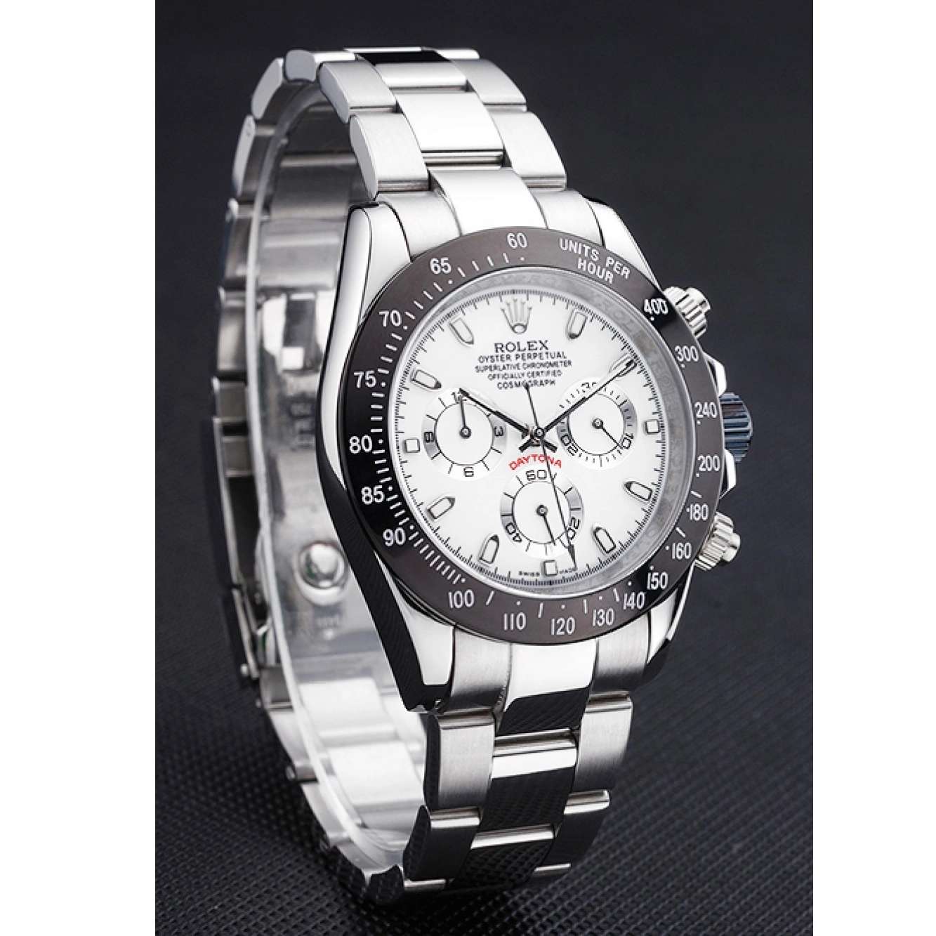 Rolex copies cheap Enameled Stainless Dial Steel White Rolex Black Daytona 0704